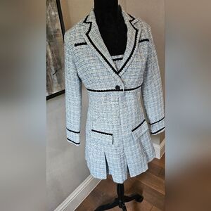 CHANNEL STYLE Elegant Blue Tweed Women's Coat & Dress